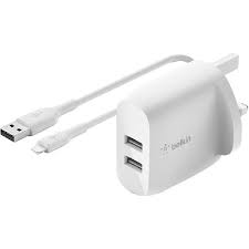 Belkin Boost Charge 24W Dual USB Type-A Wall Charger with Lightning Cable