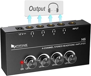 Fifine N6 Headphone Amplifier 4 Channels Metal Stereo Audio Amplifier,Mini Earphone Splitter