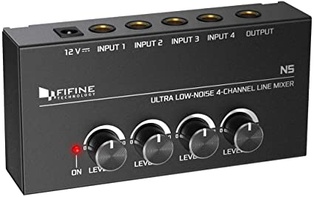 FIFINE N5 Ultra Low-Noise 4-Channel Line Mixer for Sub-Mixing,4 Stereo Channel Mini Audio Mixer